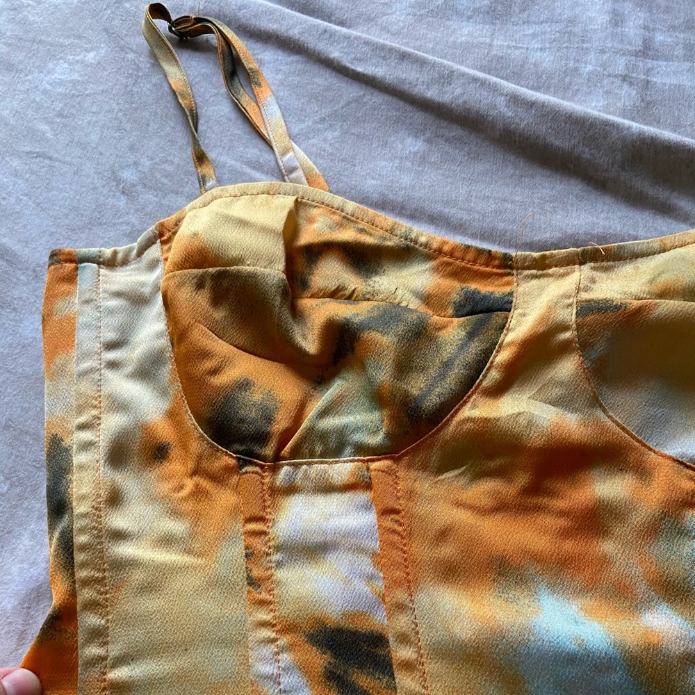 Orange Tie Dye Print Structured Corset Top